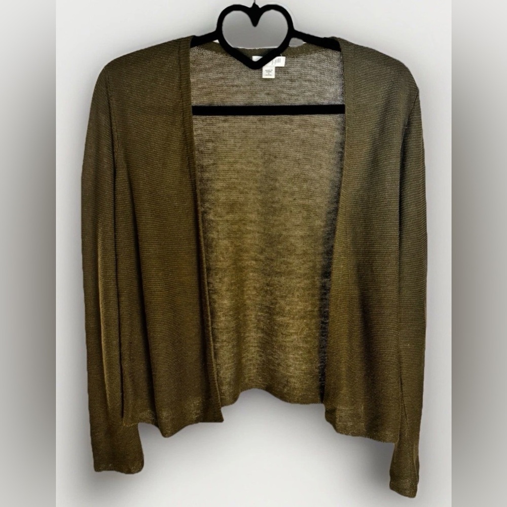 J. Jill Olive Open-Front Cardigan 100% Linen size Petite Small